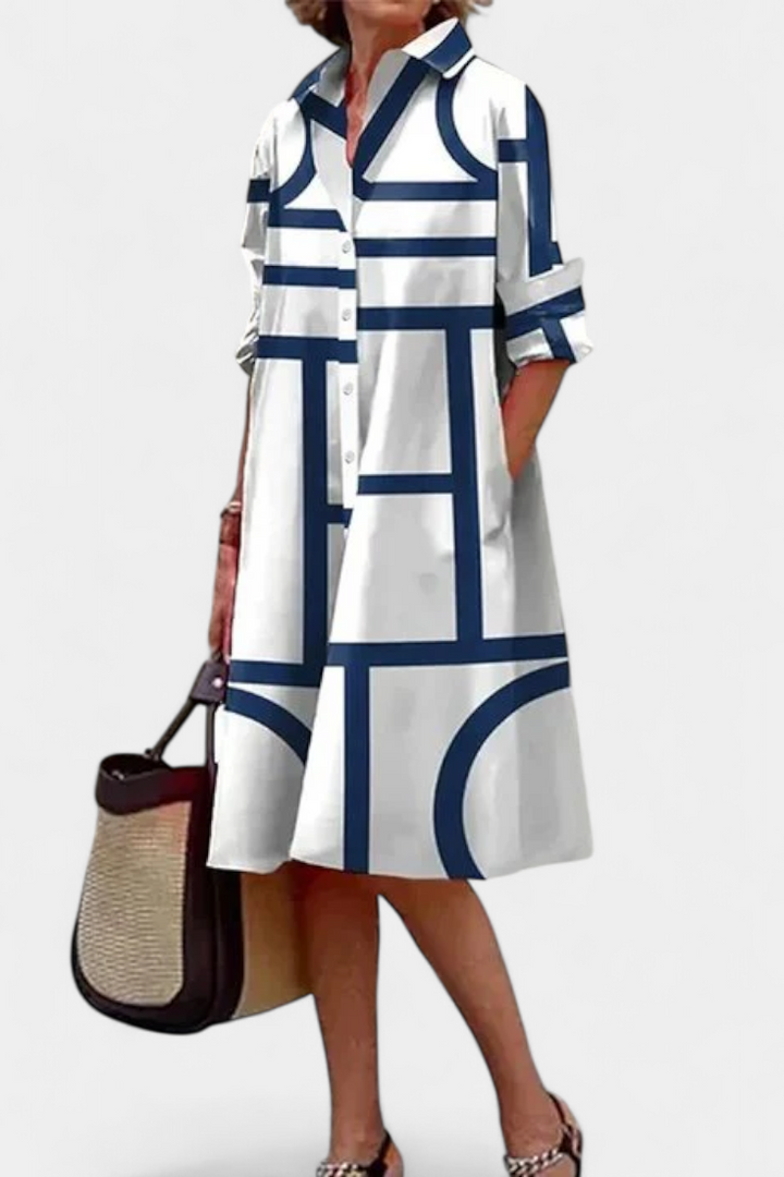 Larissa | Vestido en Algodón Seda con Estampado Geométrico