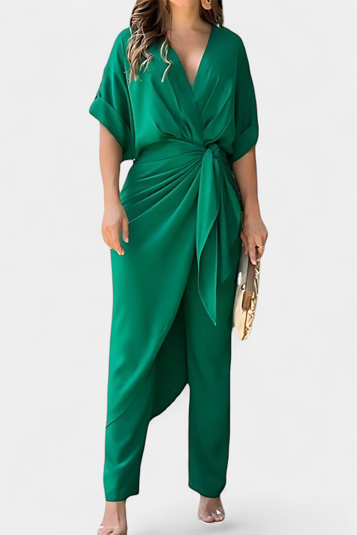 Mayleen | Conjunto Cruzado con Lazo Frontal y Pantalón Recto