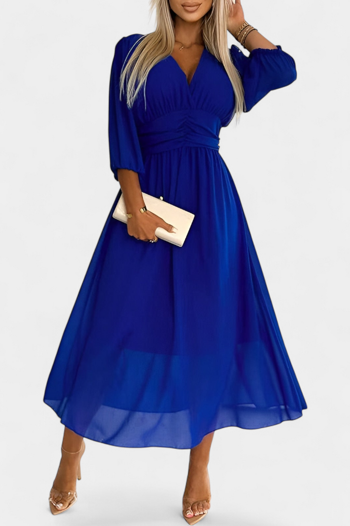 Dorina | Vestido Midi Elegante con Escote en V y Mangas Ligeras