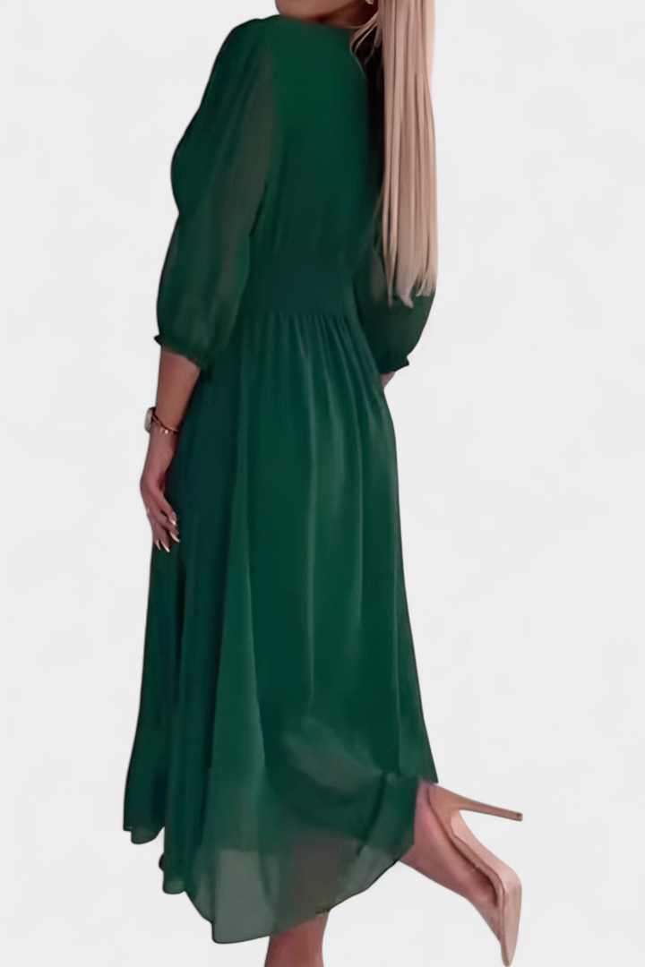 Dorina | Vestido Midi Elegante con Escote en V y Mangas Ligeras