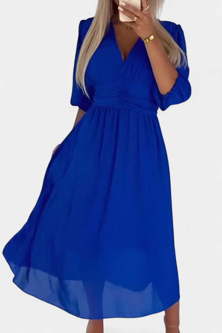 Dorina | Vestido Midi Elegante con Escote en V y Mangas Ligeras