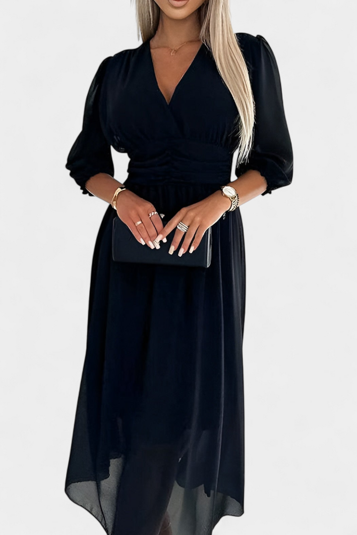 Dorina | Vestido Midi Elegante con Escote en V y Mangas Ligeras