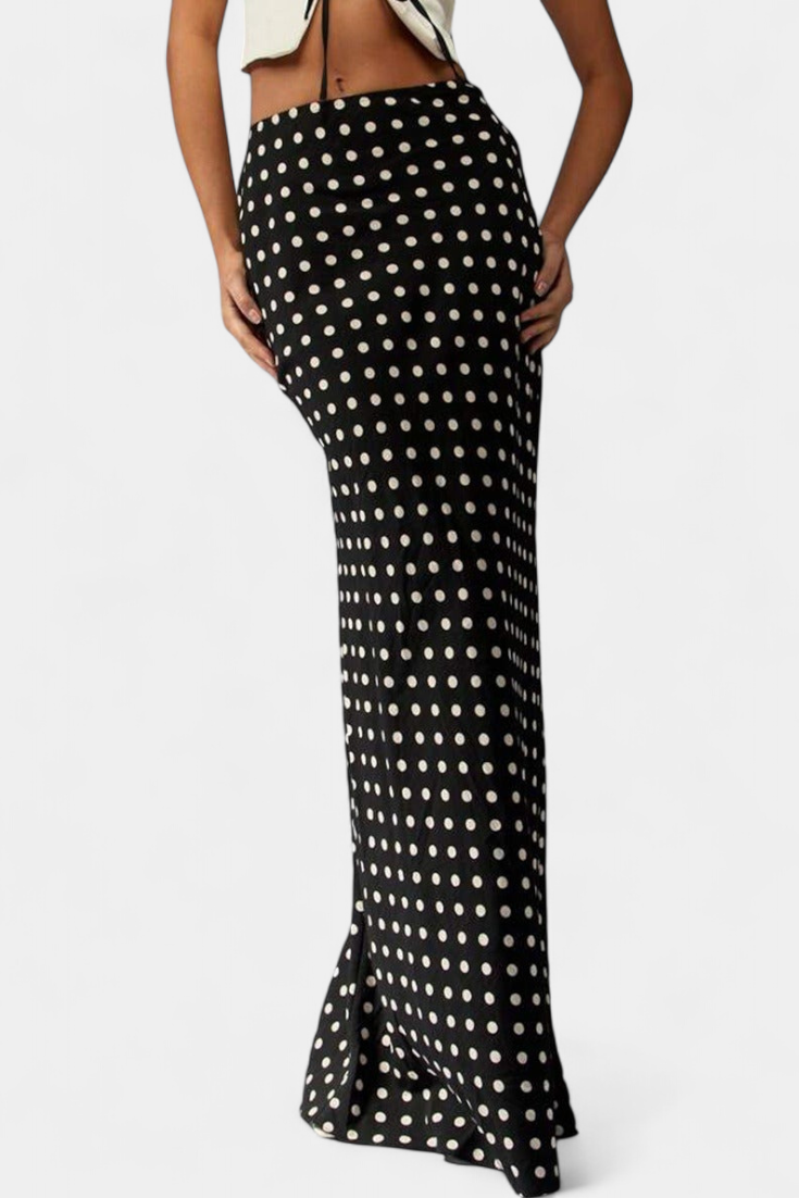 Olda | Falda Larga Entallada de Viscosa con Estampado de Lunares