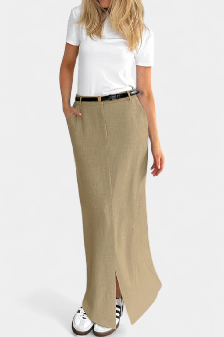 Amani | Falda Larga de Cintura Alta con Abertura Frontal y Corte Recto