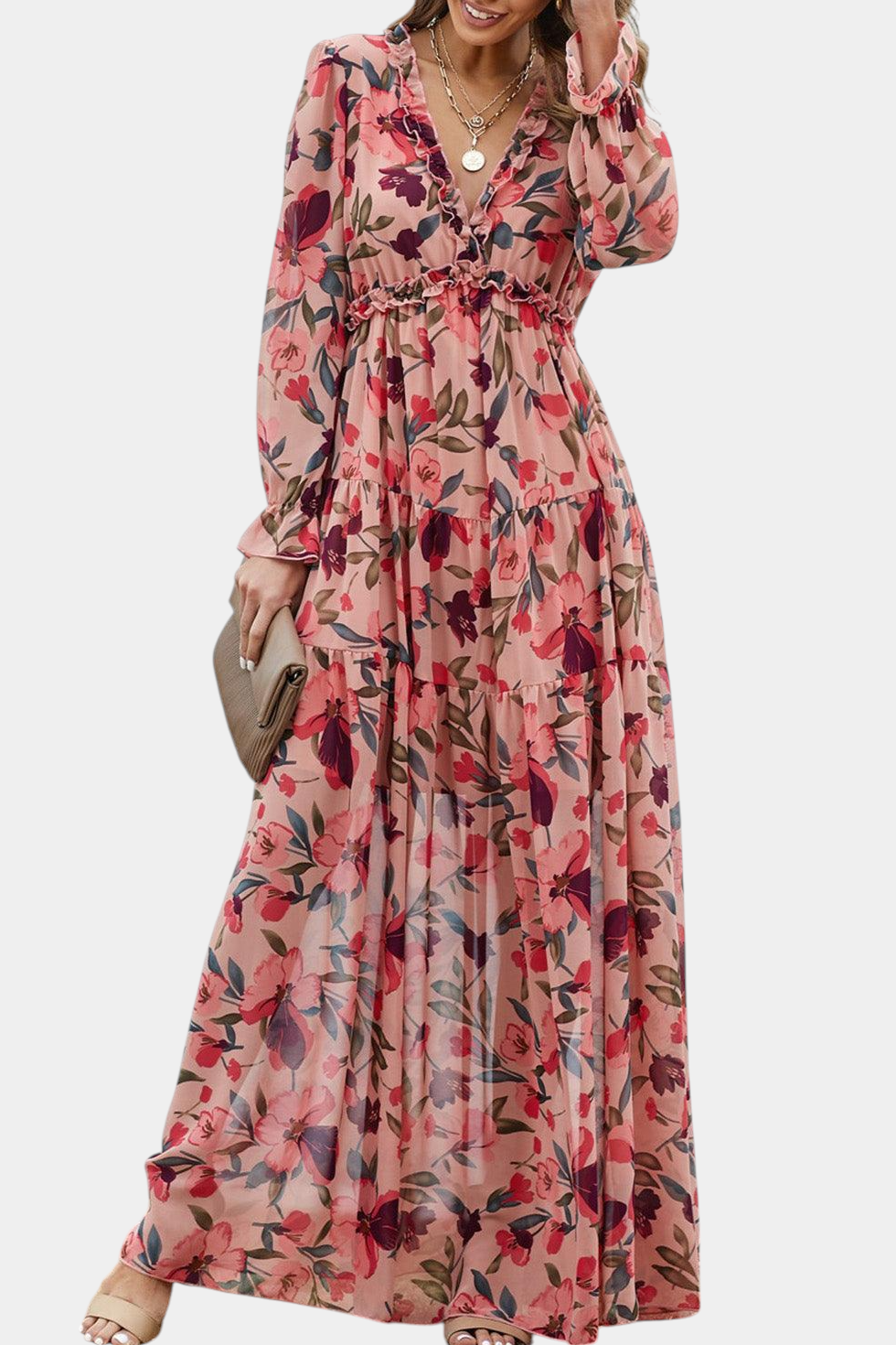 Keti | Vestido Maxi Floral de Manga Larga