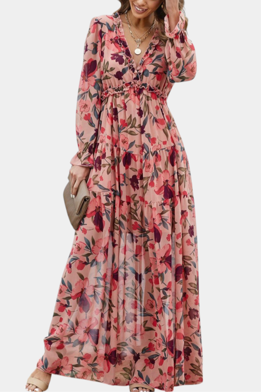 Keti | Vestido Maxi Floral de Manga Larga