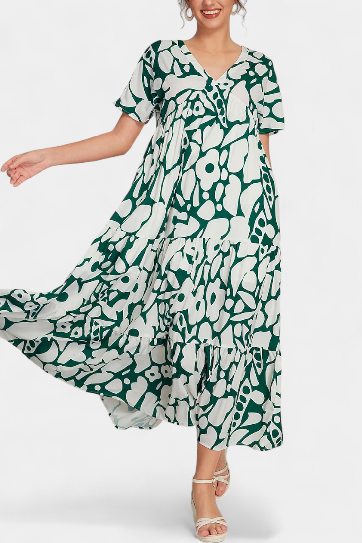 Nélida | Vestido Fluido Impreso con Escote en V