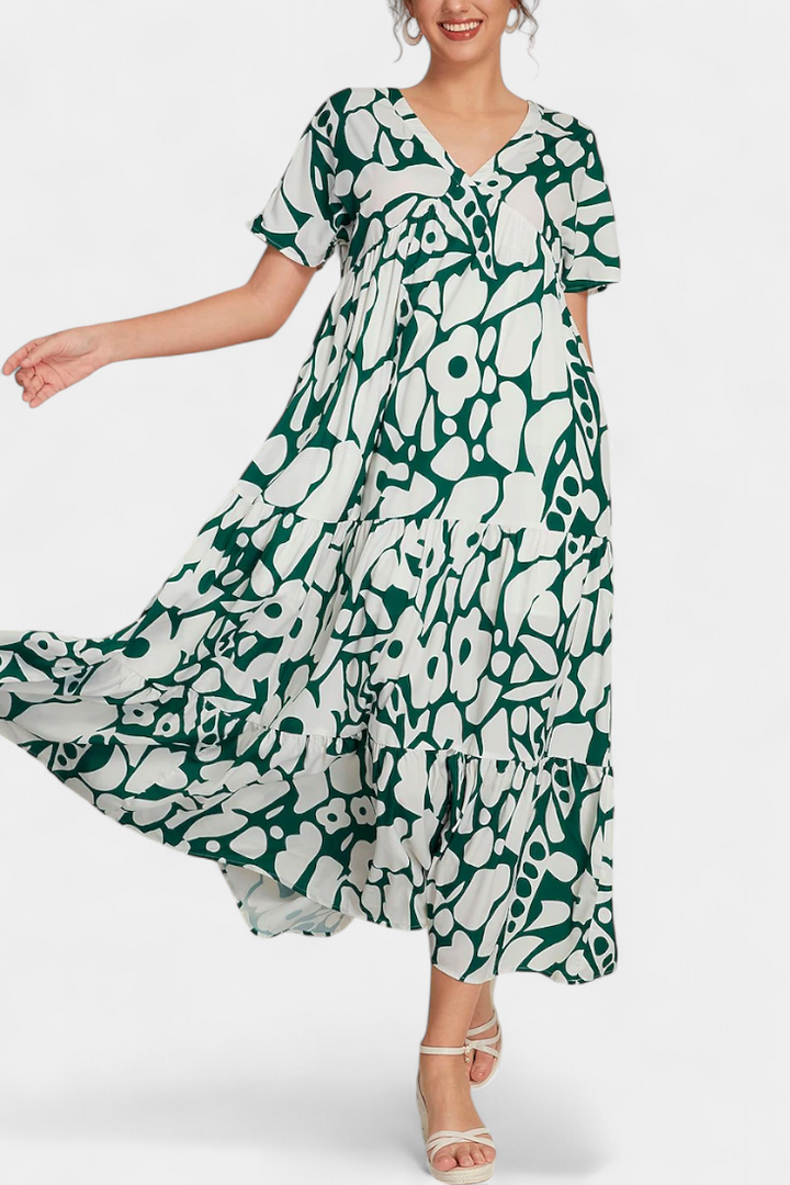 Nélida | Vestido Fluido Impreso con Escote en V