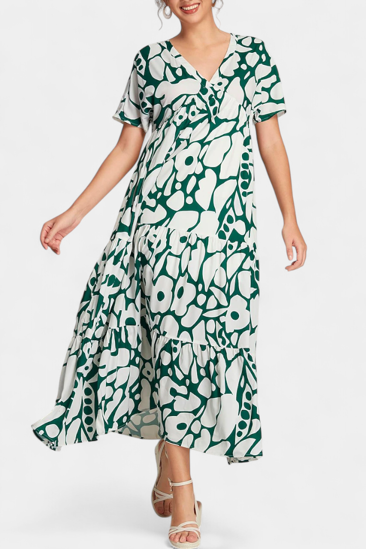 Nélida | Vestido Fluido Impreso con Escote en V