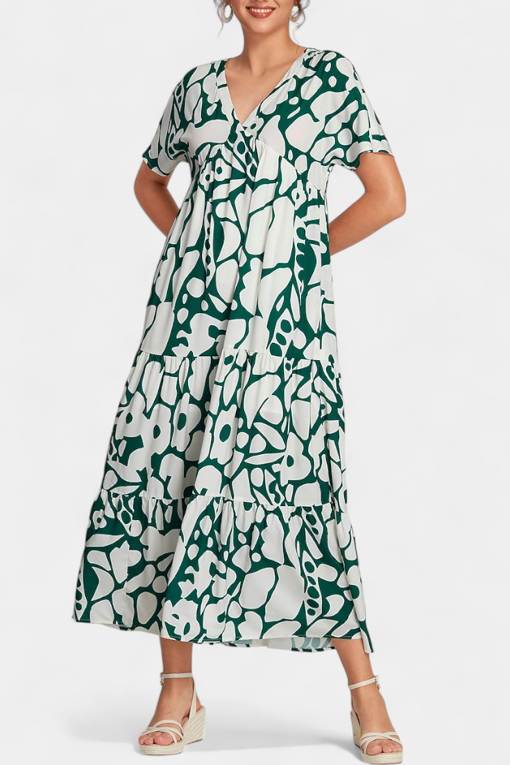 Nélida | Vestido Fluido Impreso con Escote en V