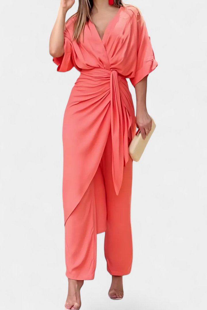 Mayleen | Conjunto Cruzado con Lazo Frontal y Pantalón Recto