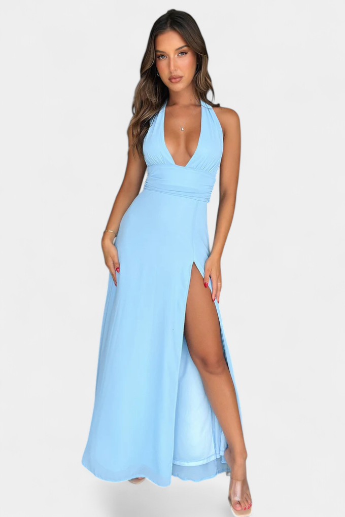 Latisha | Vestido de Cuello Halter y Gran Abertura