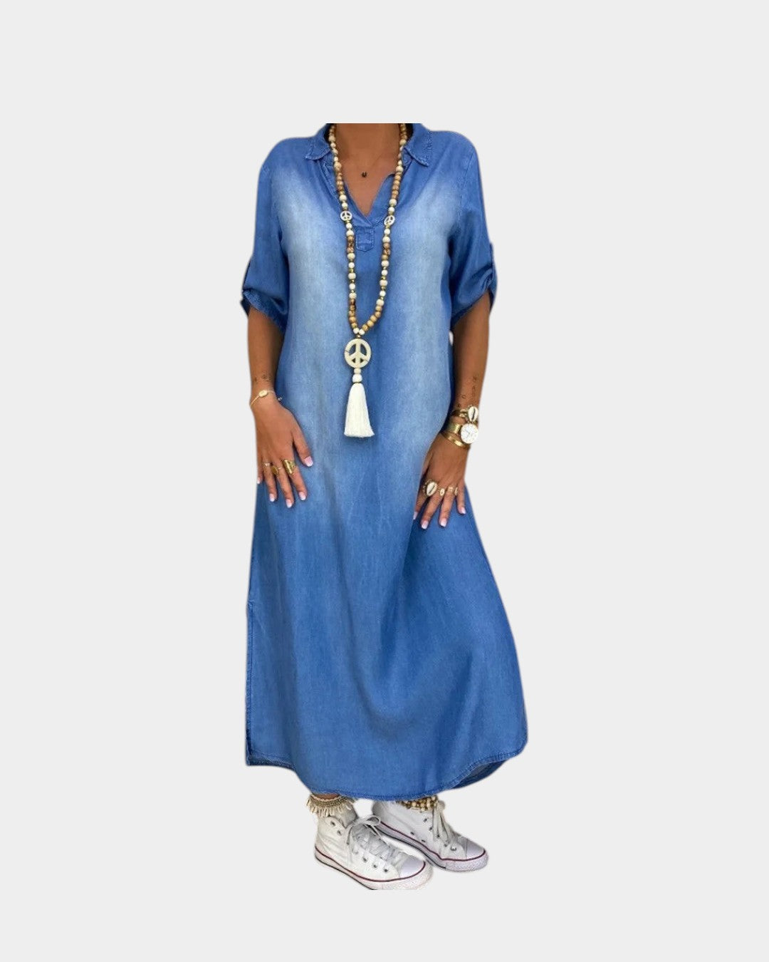 Lea | Vestido largo estilo denim con abertura lateral