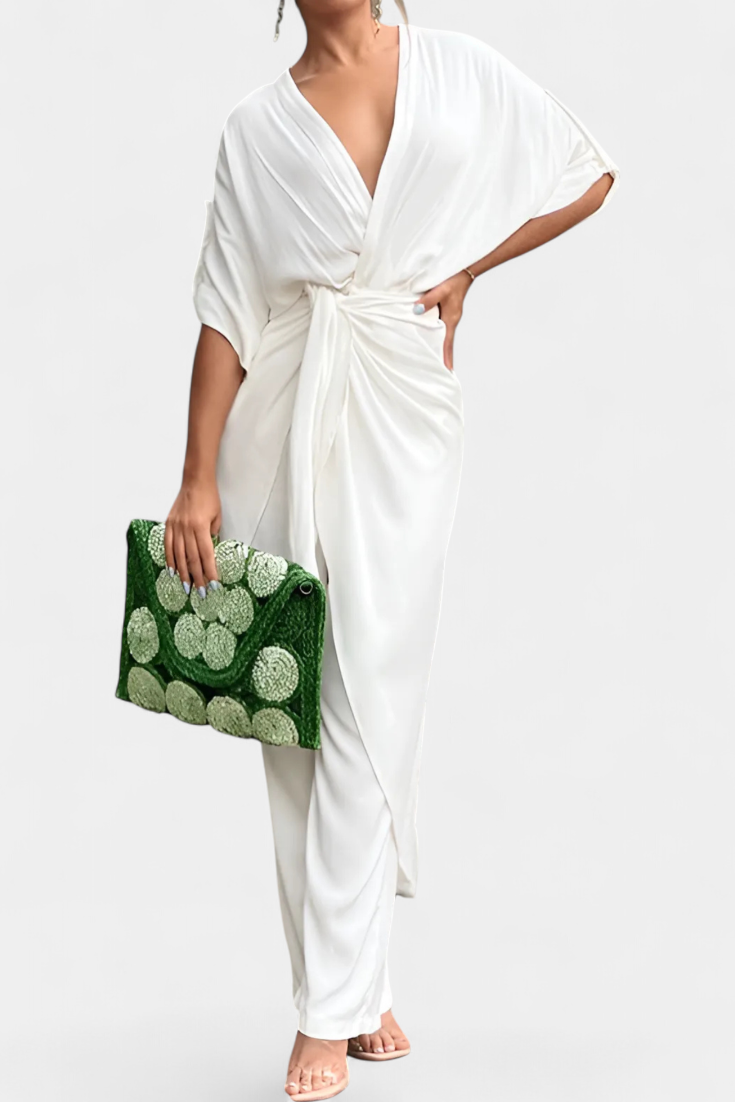 Mayleen | Conjunto Cruzado con Lazo Frontal y Pantalón Recto