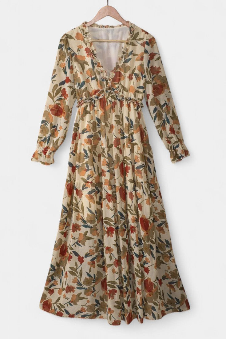 Keti | Vestido Maxi Floral de Manga Larga