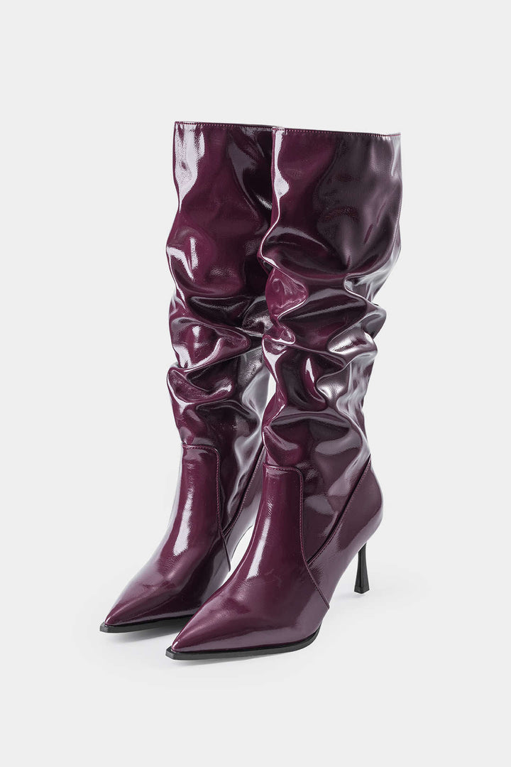 Luna | Botas de Cuero Sintético con Pliegues y Punta Afila