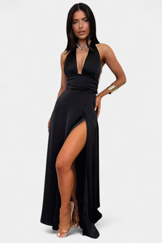 Latisha | Vestido de Cuello Halter y Gran Abertura