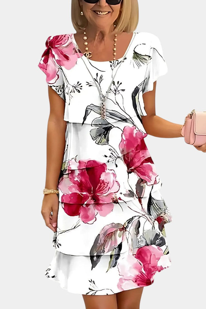 Tamara | Vestido de Raso Floral en Capas