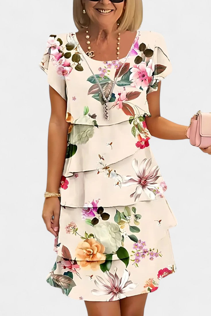 Tamara | Vestido de Raso Floral en Capas