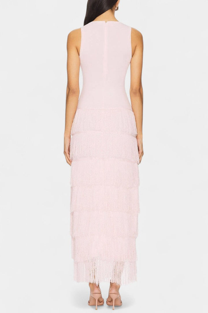 Kalani | Vestido Maxi con Flecos en Capas y Abertura Lateral