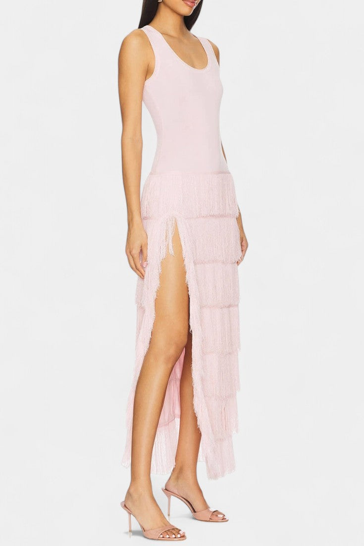 Kalani | Vestido Maxi con Flecos en Capas y Abertura Lateral