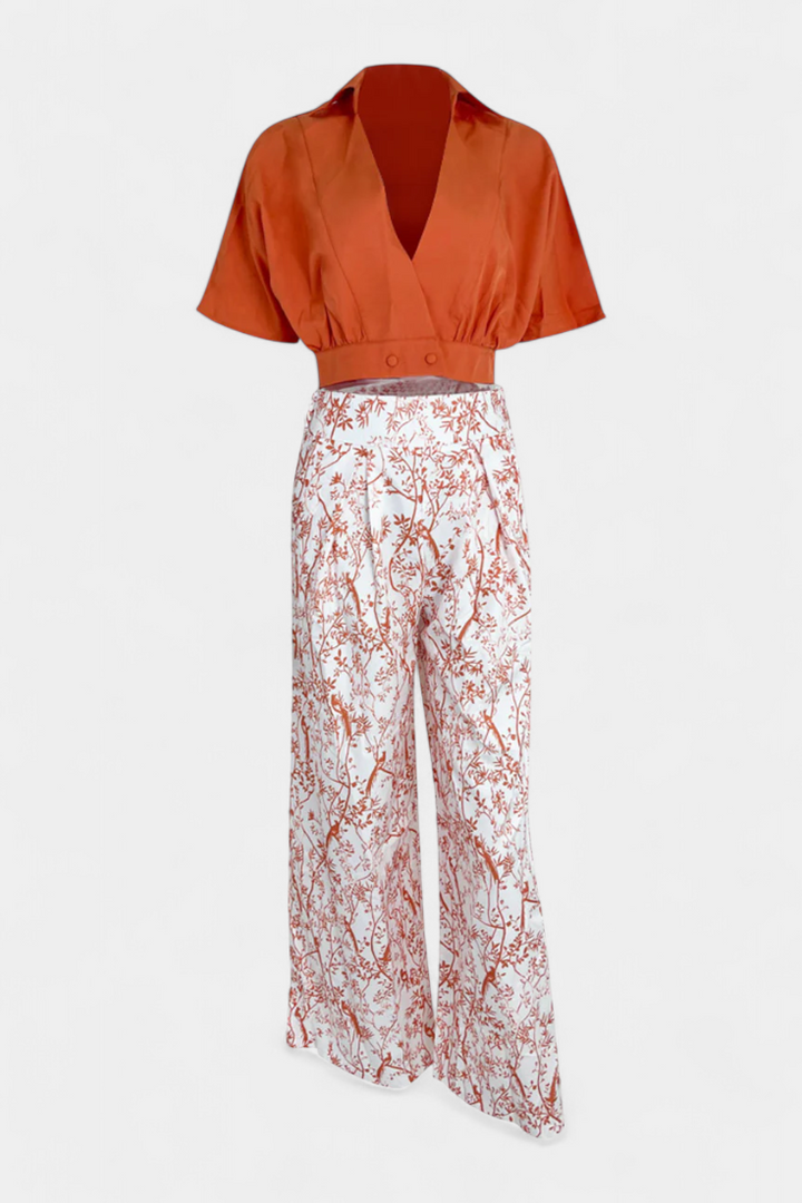 Olivia | Conjunto Boho de Cuello en V y Pierna Ancha