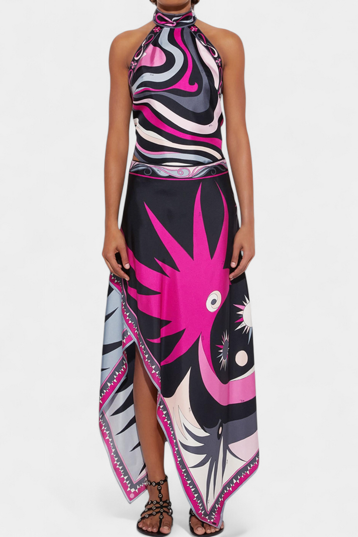 Ciana | Conjunto de Falda Abstracta con Top Halter