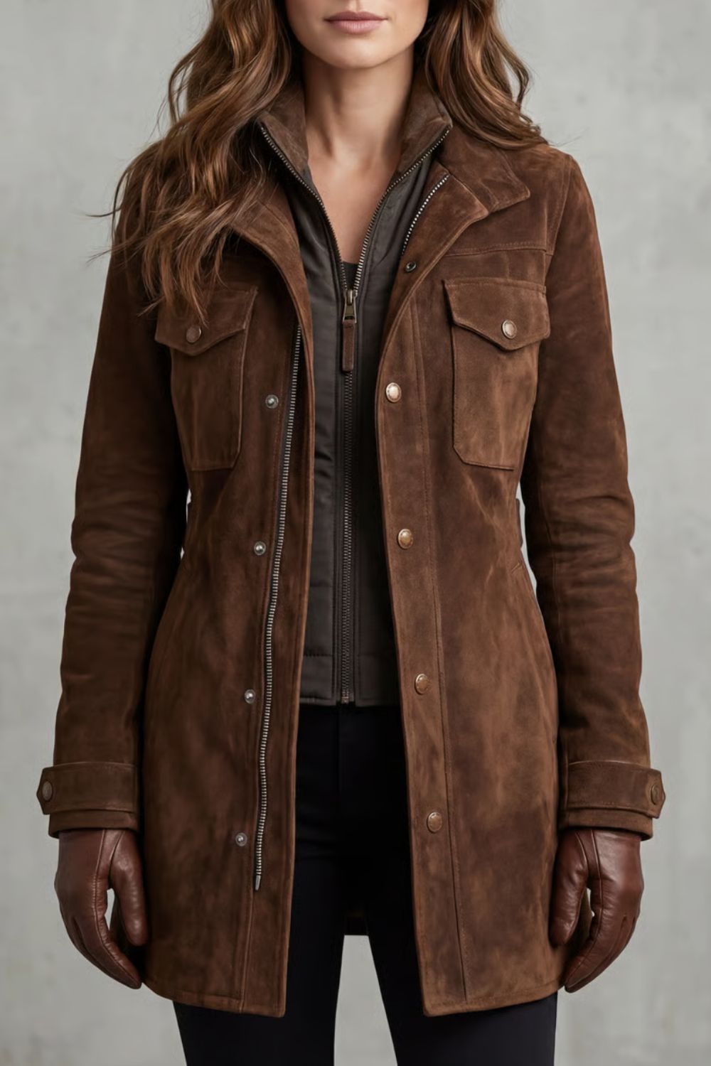 Bellavue | Acabado sastre efecto ante – Abrigo largo