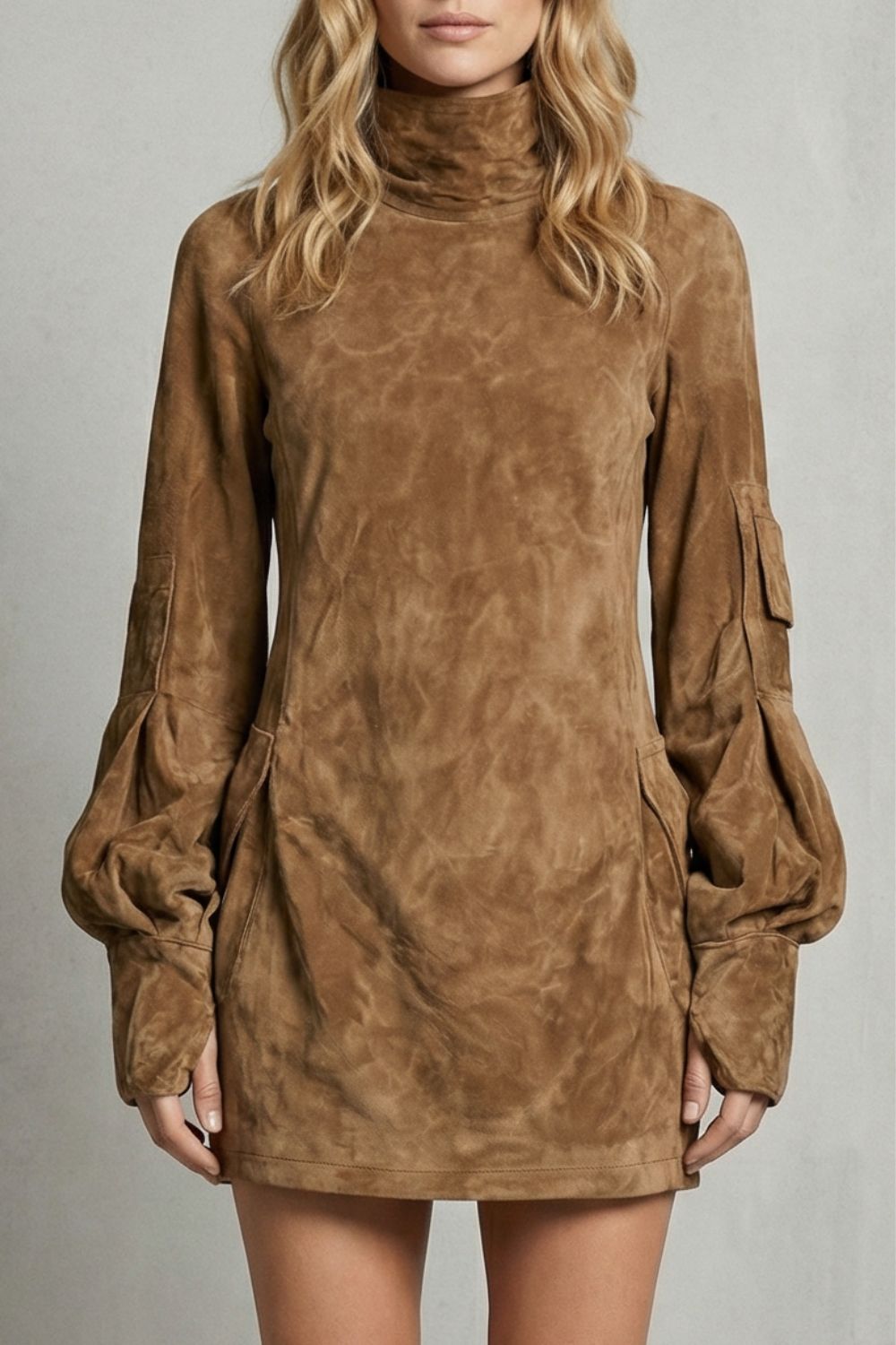 Marcella | Silueta de cuello alto – Minivestido efecto ante