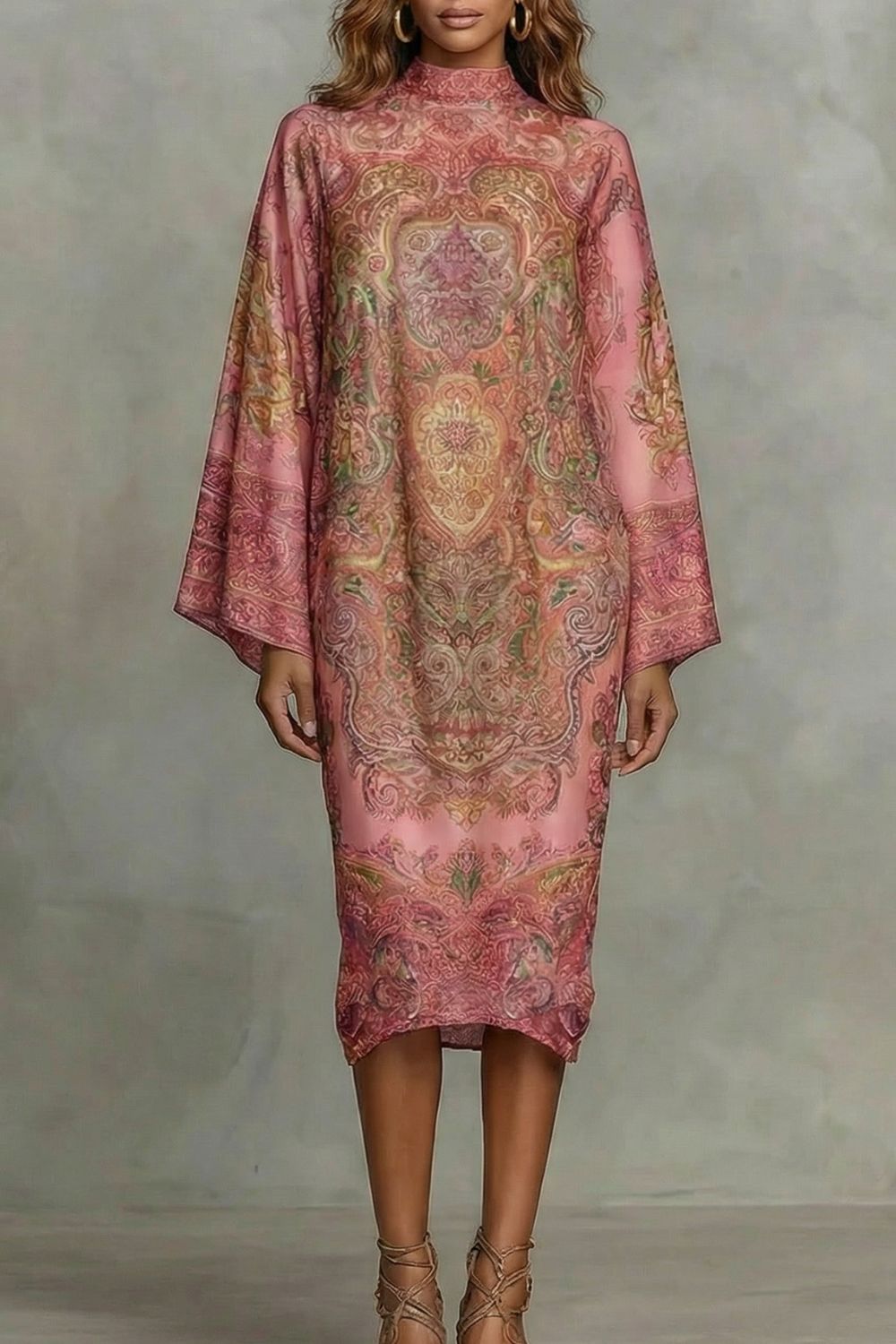 Marélienne | Motivo floral barroco – Vestido midi tipo kimono