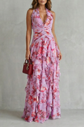 Belladina | Vestido largo halter – Cascada romántica de rosas