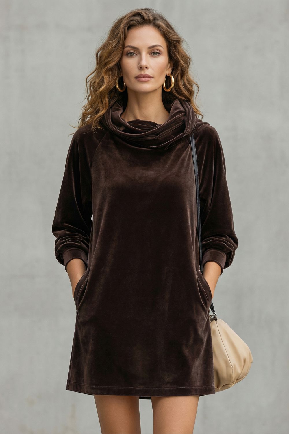 Moréna | Comodidad con drapeado de terciopelo – Minivestido de cuello drapeado