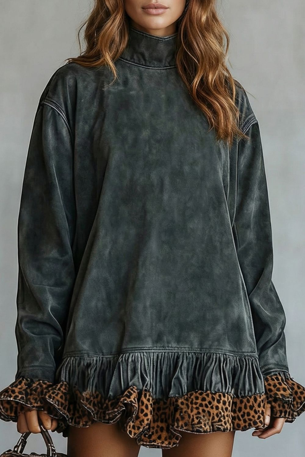 Selvatta | Volante con ribete de leopardo – Minivestido efecto ante