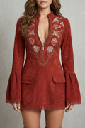 Rosavine | Escote bordado – Minivestido de ante sintético