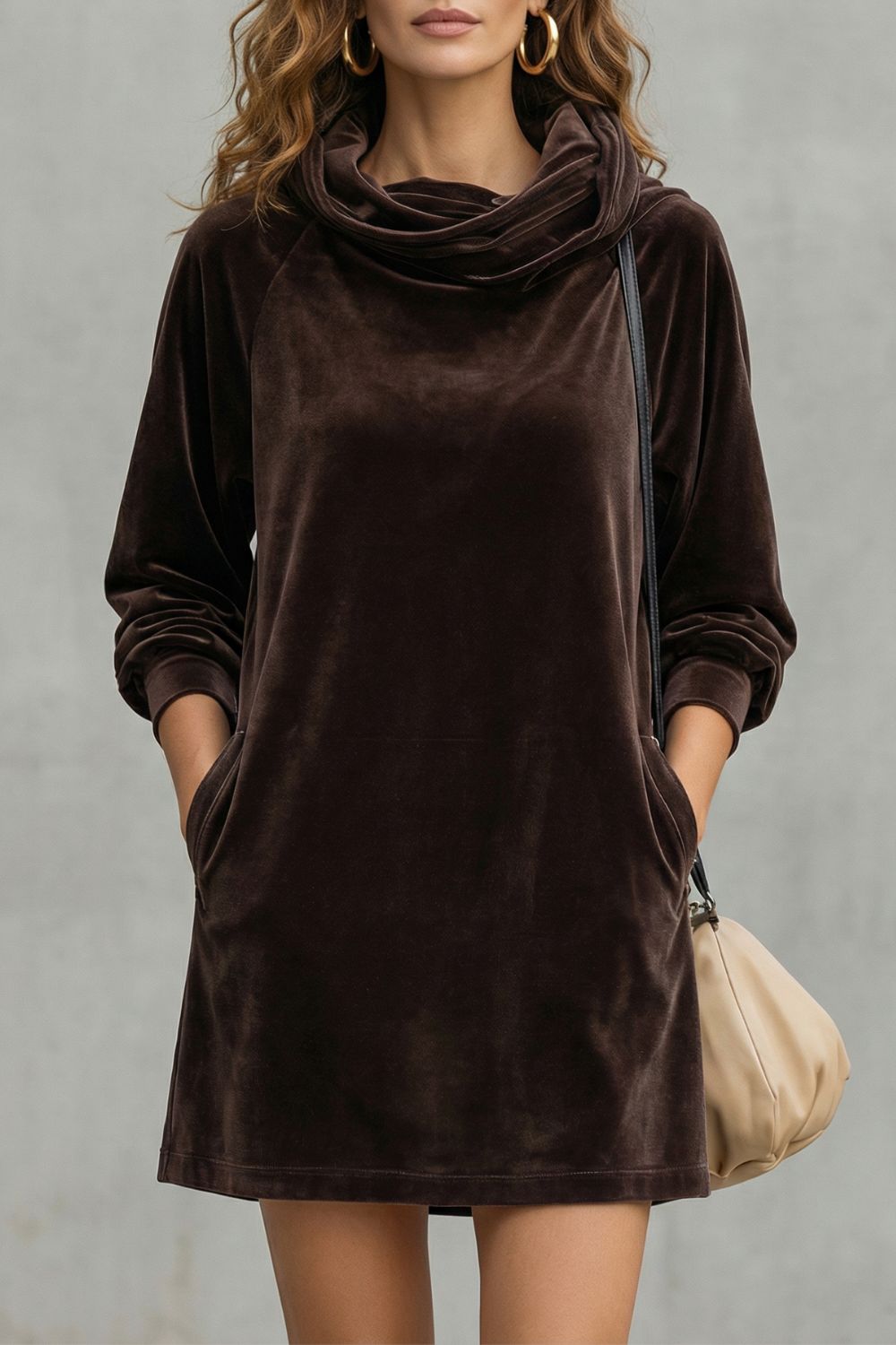 Moréna | Comodidad con drapeado de terciopelo – Minivestido de cuello drapeado