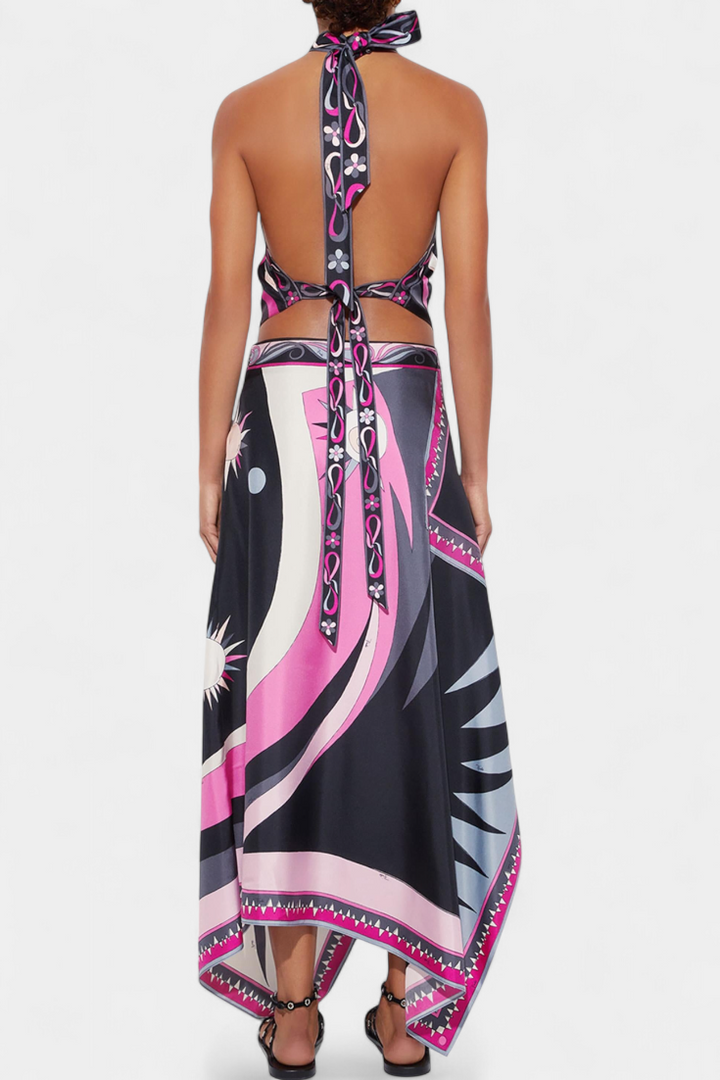 Ciana | Conjunto de Falda Abstracta con Top Halter