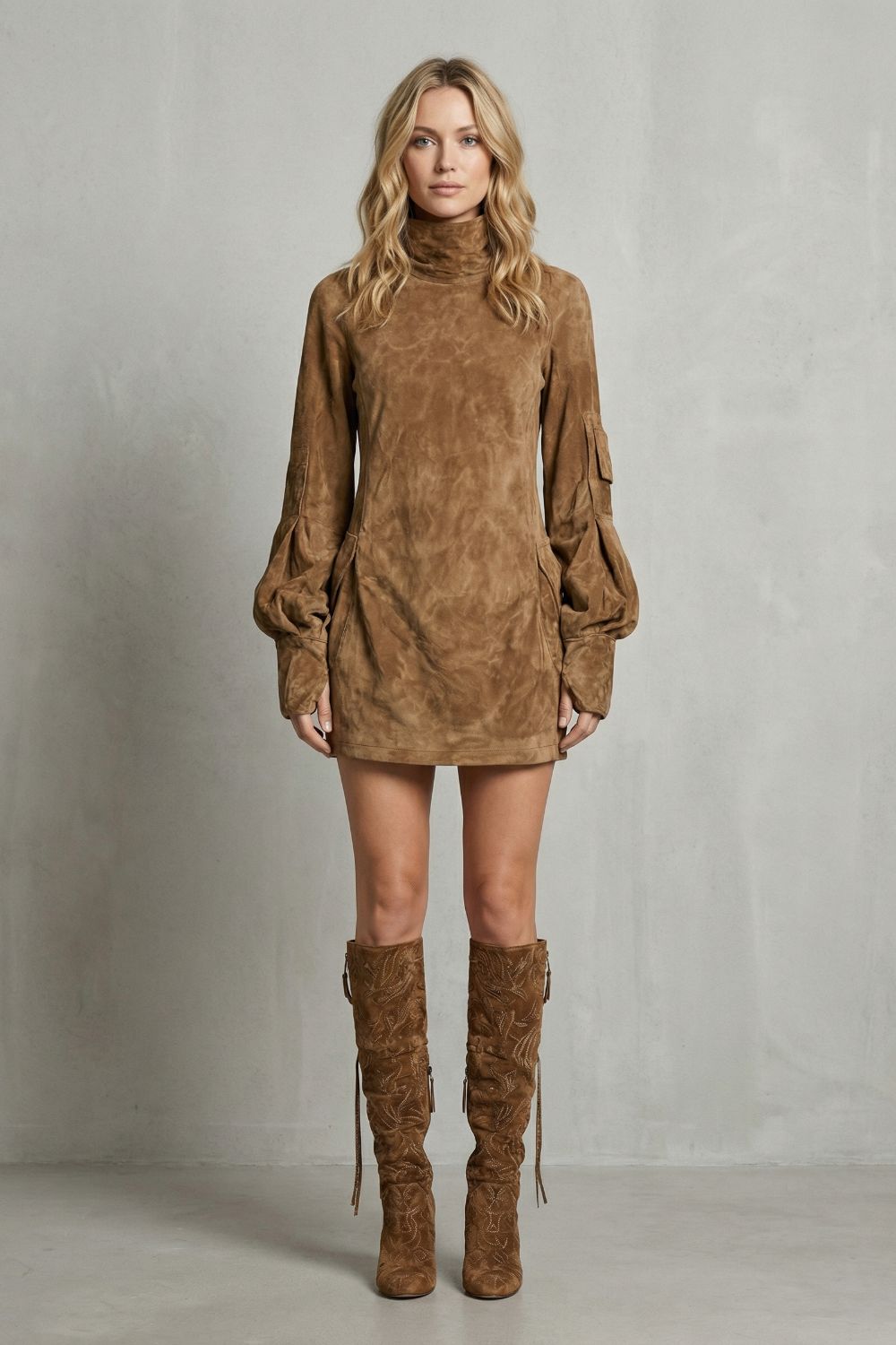 Marcella | Silueta de cuello alto – Minivestido efecto ante