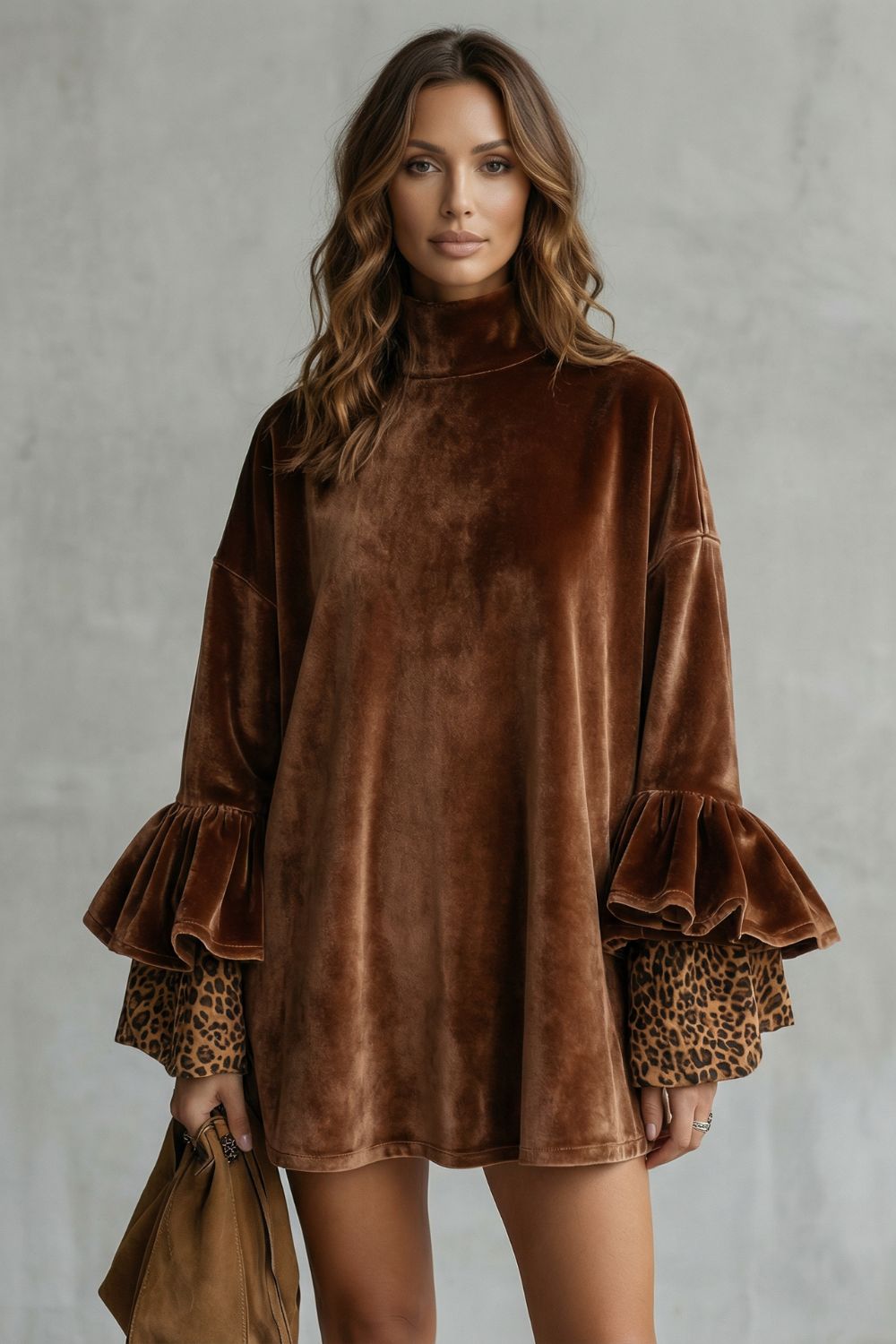 Velanique | Detalle de mangas escalonadas – Minivestido de terciopelo