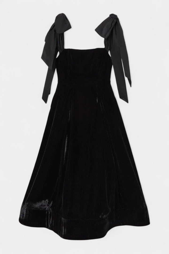 Ajla | Vestido Midi de Terciopelo sin Tirantes con Lazo