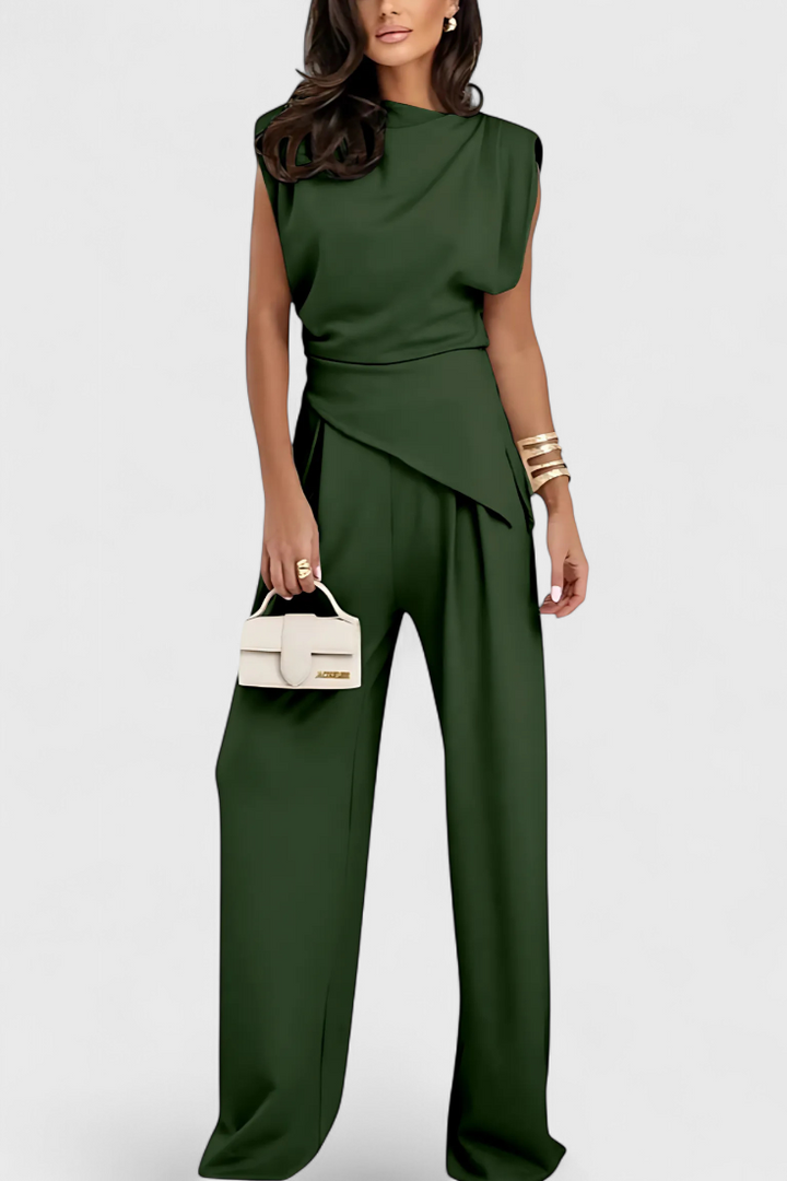 Catalina | Conjunto asimétrico de dos piezas con pantalón palazzo
