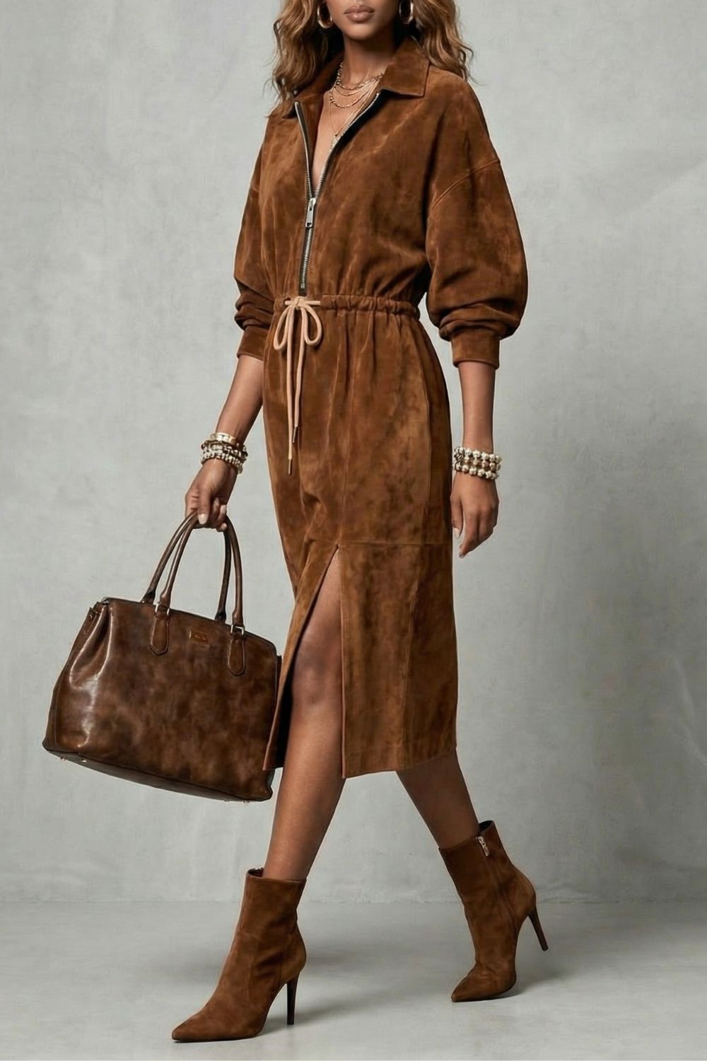 Zanetta | Cintura ajustable con cordón – Vestido midi con cremallera