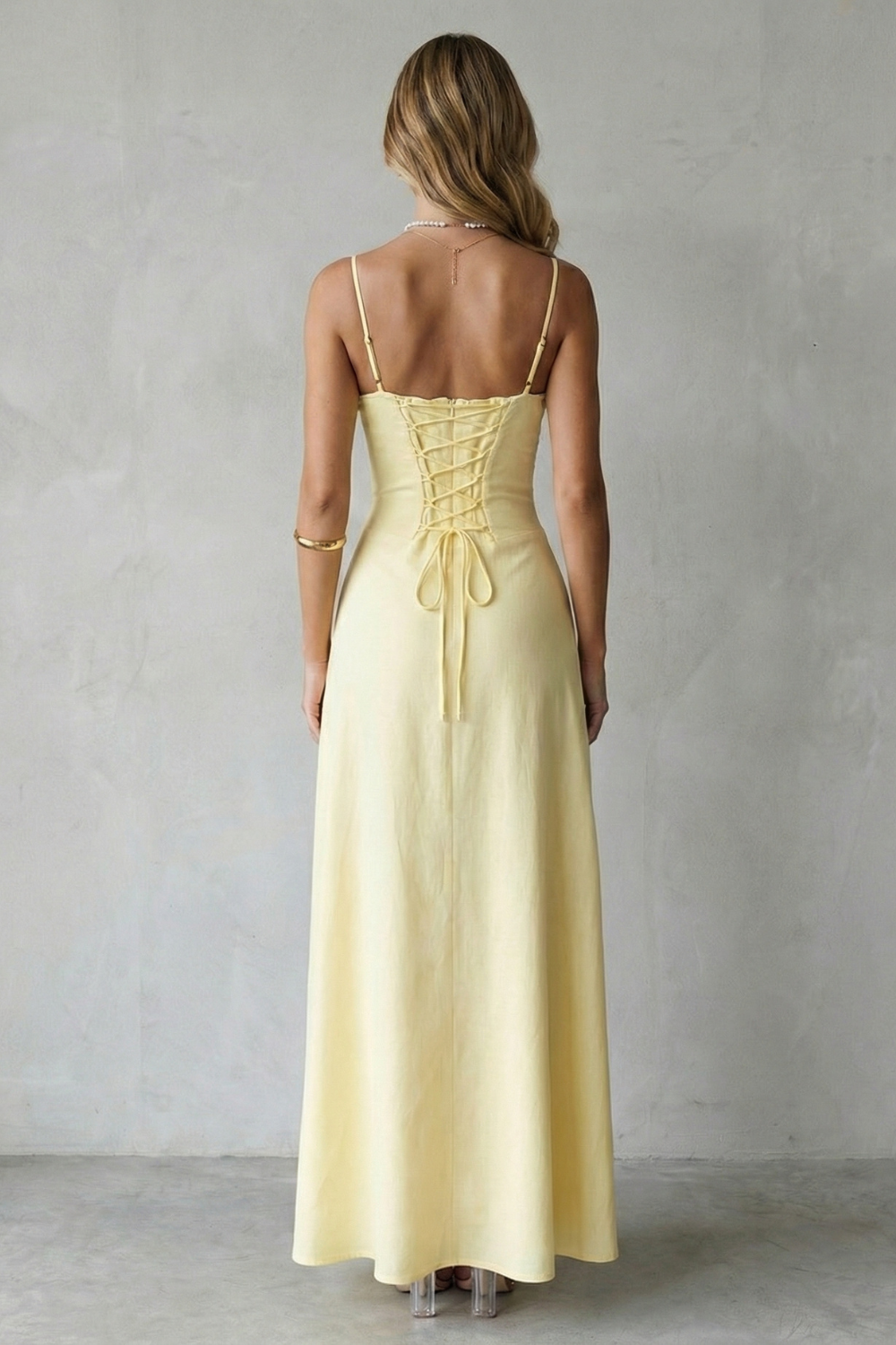 Selena | Vestido largo sin mangas con corpiño tipo corsé – Encanto romántico