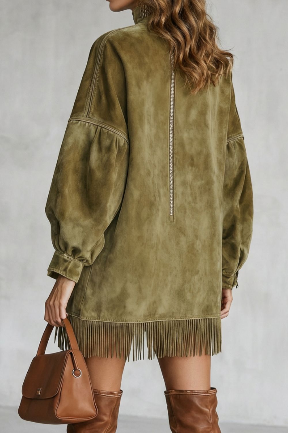 Viretta | Detalle de flecos efecto ante – Minivestido de cuello alto