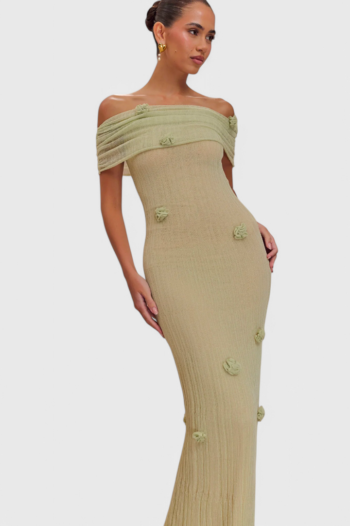 Barbara | Vestido Maxi de Punto Off-Shoulder