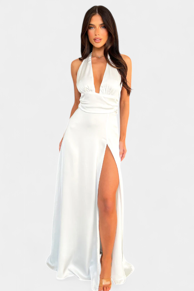 Latisha | Vestido de Cuello Halter y Gran Abertura