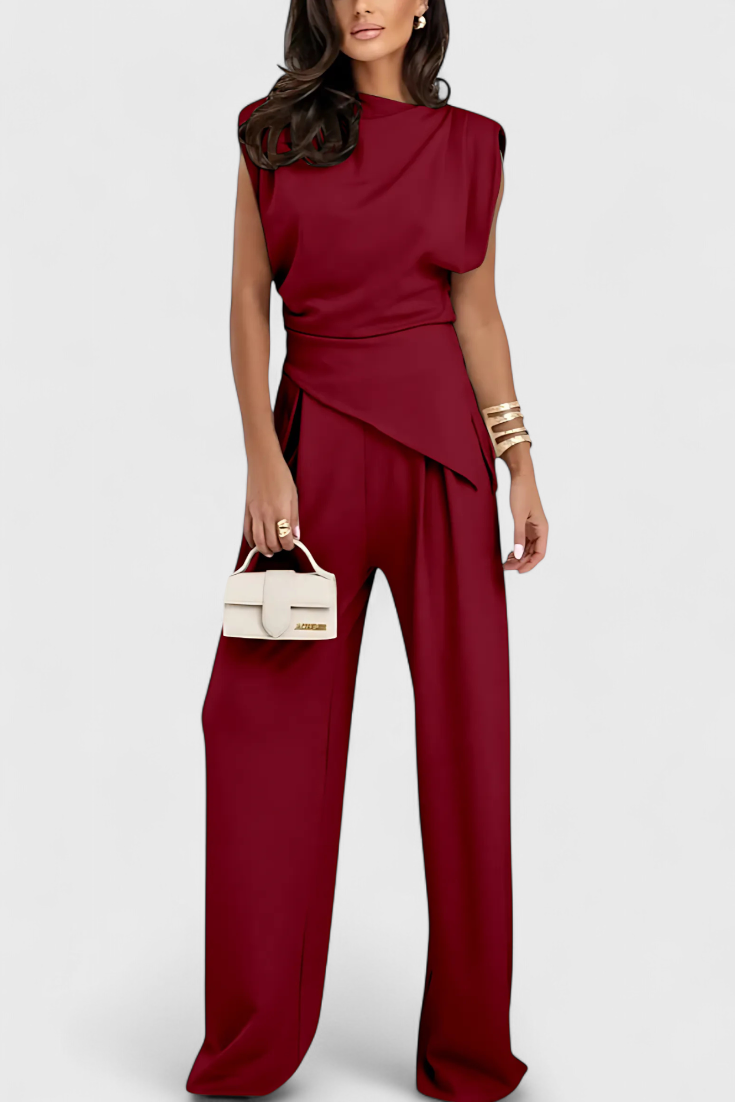 Catalina | Conjunto asimétrico de dos piezas con pantalón palazzo