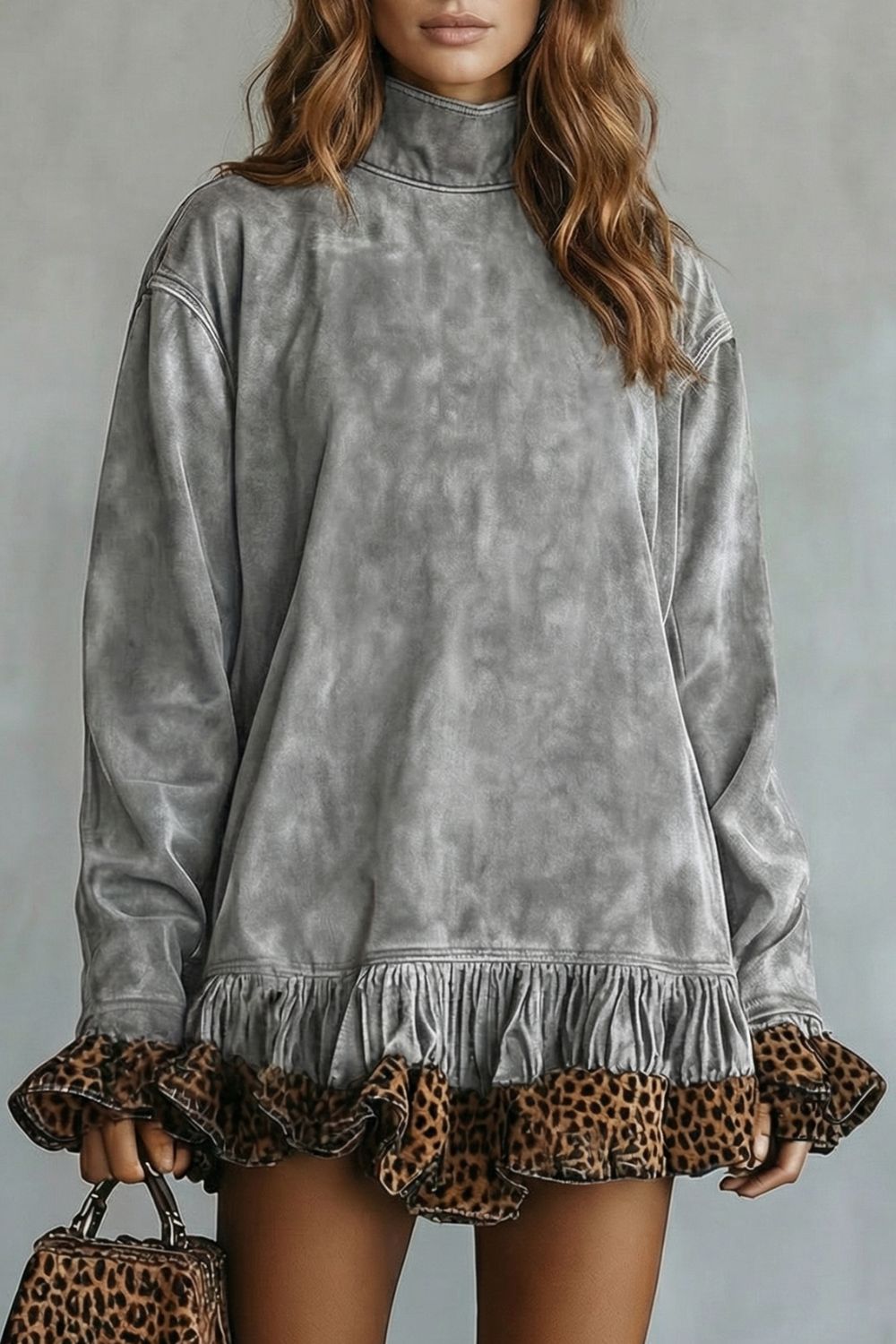 Selvatta | Volante con ribete de leopardo – Minivestido efecto ante