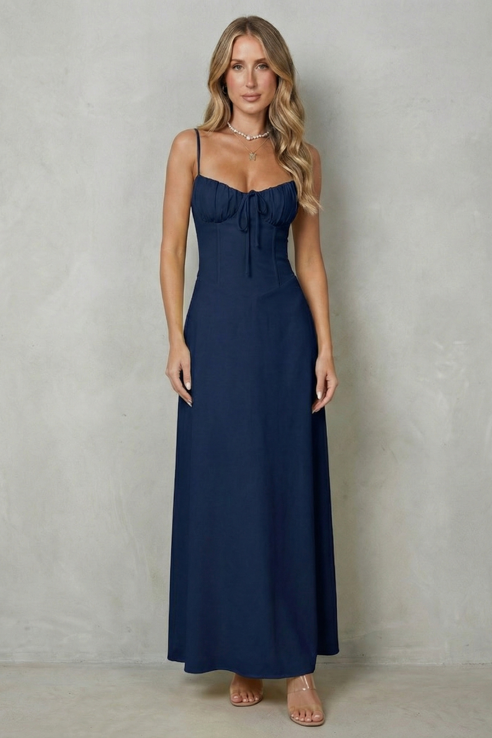 Selena | Vestido largo sin mangas con corpiño tipo corsé – Encanto romántico
