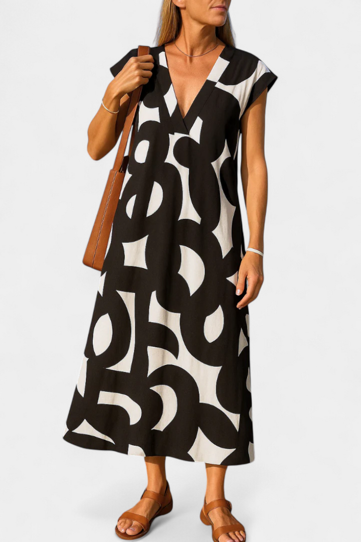 Asela | Vestido Casual con Escote en V y Estampado Mixi