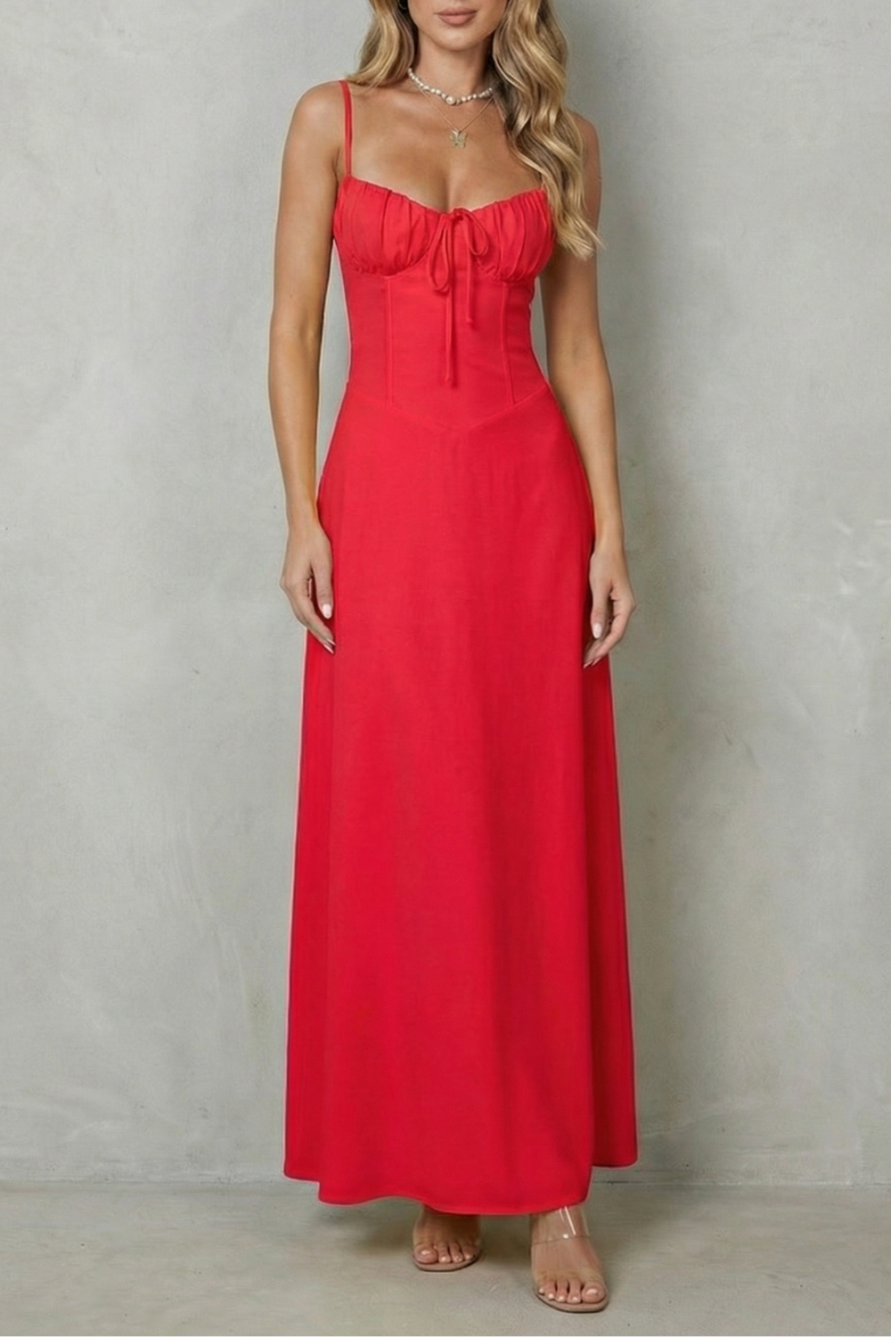 Selena | Vestido largo sin mangas con corpiño tipo corsé – Encanto romántico